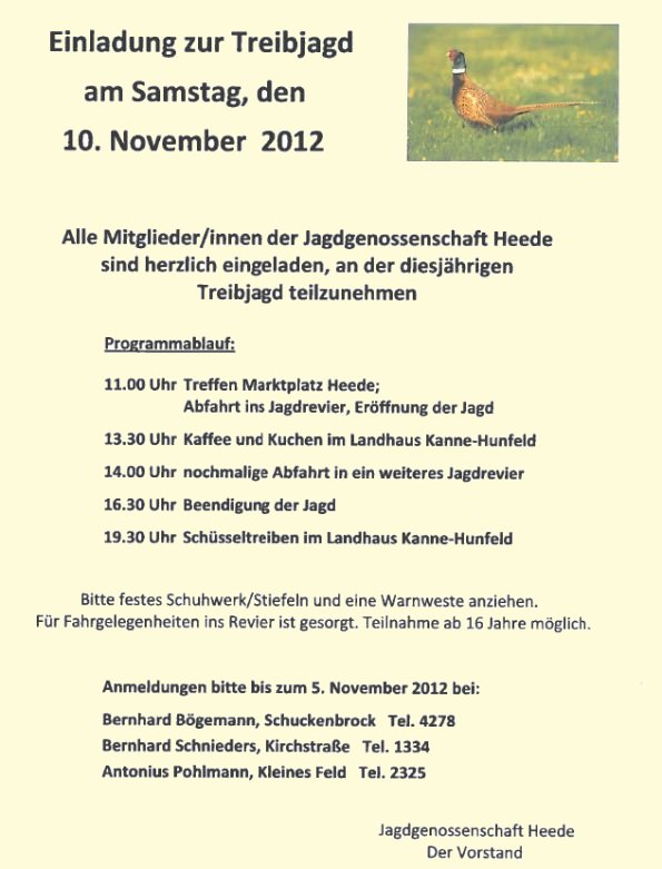 Einladung Treibjagd am 10.11.2012