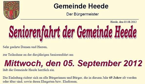Einladung Seniorenfahrt