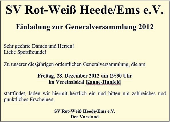 Einladung Generalversammlung 2012